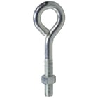 Eye Bolt, Low Carbon Cold Drawn Steel material, Zinc Plated Finish, 3 in. length, 1/4 in. diameter, NC Rolled Machine thread, 1 nut, Hex nut type, 1-1/4 in. thread length, 2 in. shank length, 1/4 in. thread size, 1/2 in. inside diameter